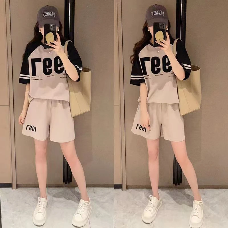 慵懒风短袖短裤运动套装女夏季新款学生宽松显瘦时尚休闲两件套潮