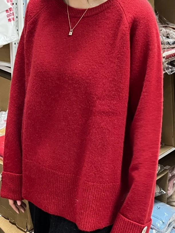翻袖带扣加厚套头羊绒衫 zz 8149