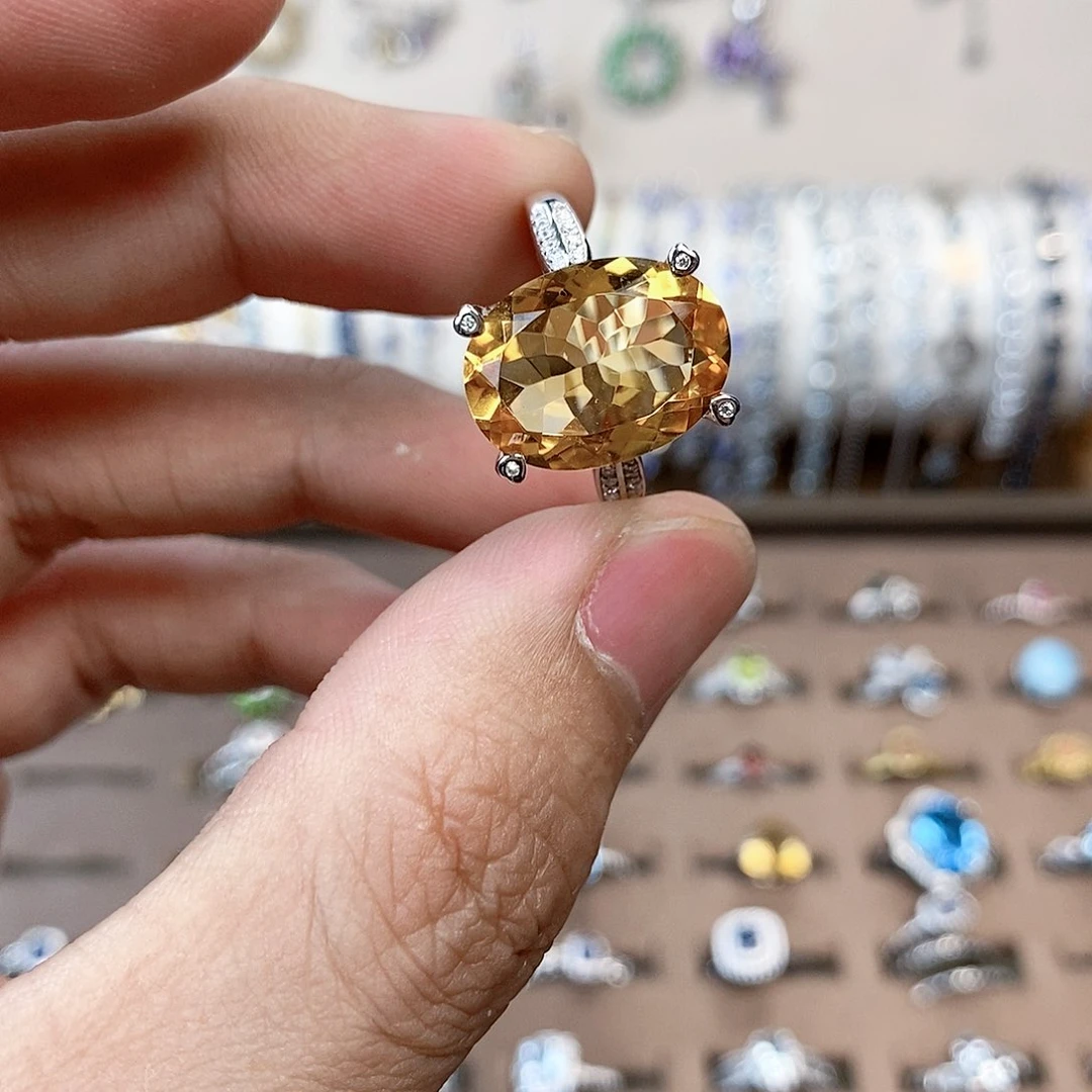 戒指银S925镶嵌黄晶戒指