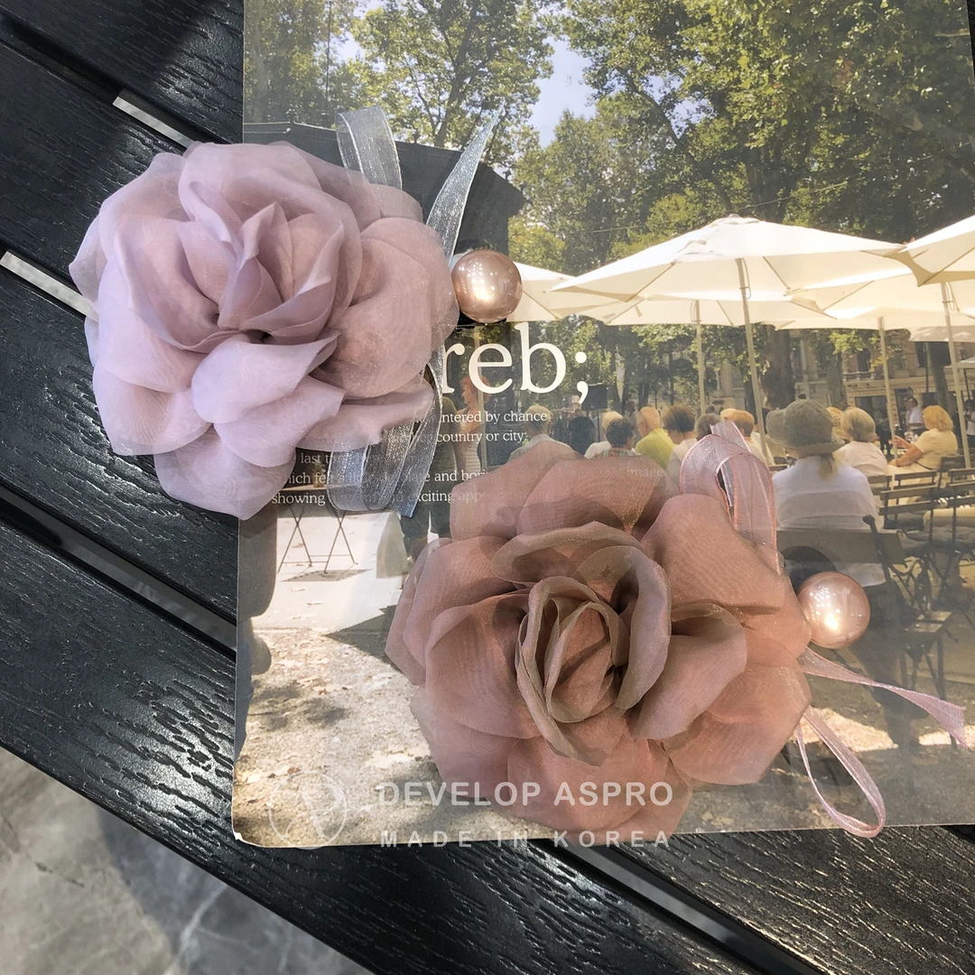 【现货 韩国手工原创】韩系山茶花网纱气质温柔珍珠弹簧夹C2-XP280