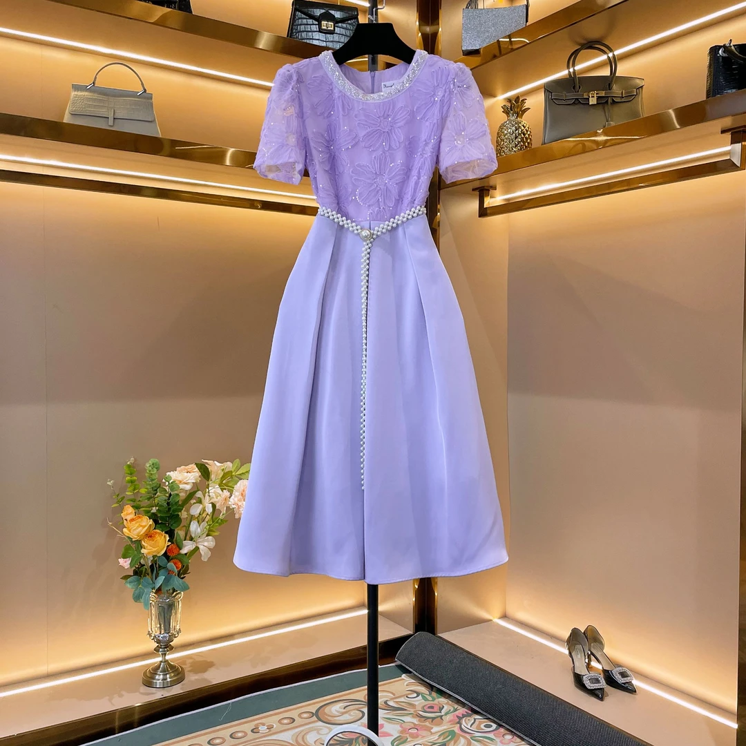 【晶钻紫裳】轻奢设计师款优雅气质修身时尚收腰连衣裙-86325燕