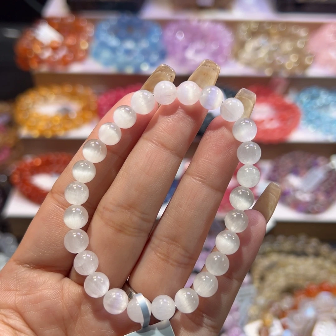 未镶嵌水晶手串天花板猫眼白兔毛7.3mm