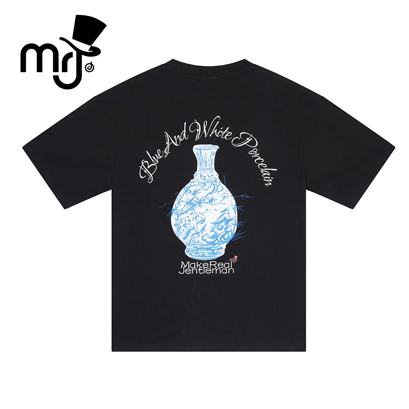 MRJ周杰伦原创品牌青花瓷短袖夏季男女同款纯棉圆领T恤美式