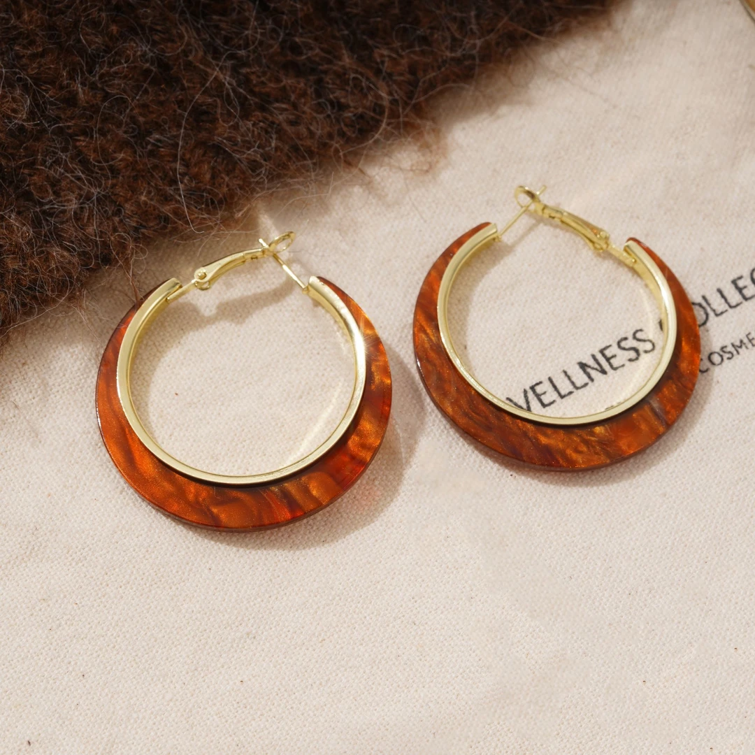 铜合金耳饰 卡其色甜美女耳环轻奢耳圈简约个性耳饰N3559