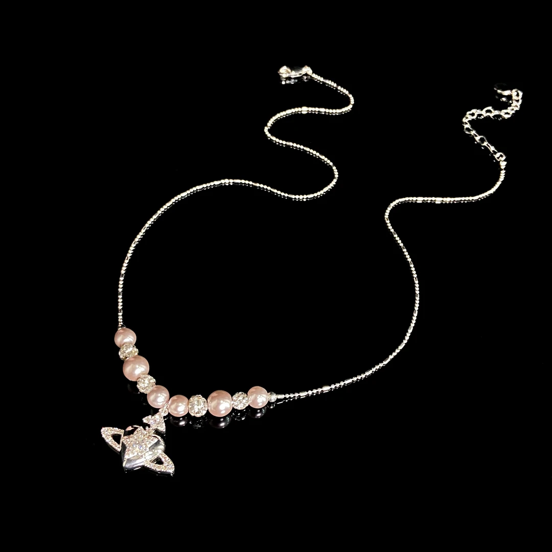 铜合金仿珍珠项链 镀K金 曼塔玫瑰色系 爱心精致礼服项链X7301