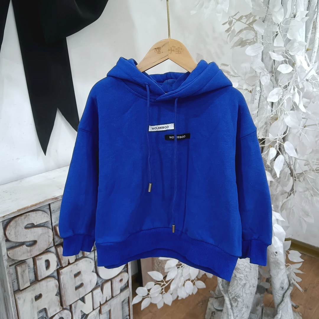 S329蓝色加绒卫衣/啵里