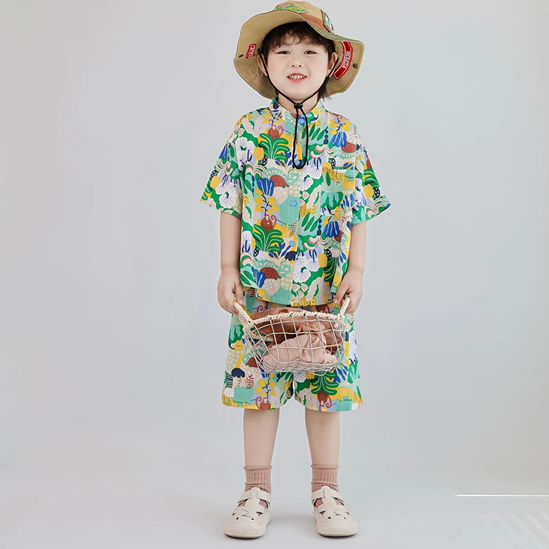男童夏装短袖套装2025新款宝宝海边度假衣服儿童沙滩服夏季衬衣潮