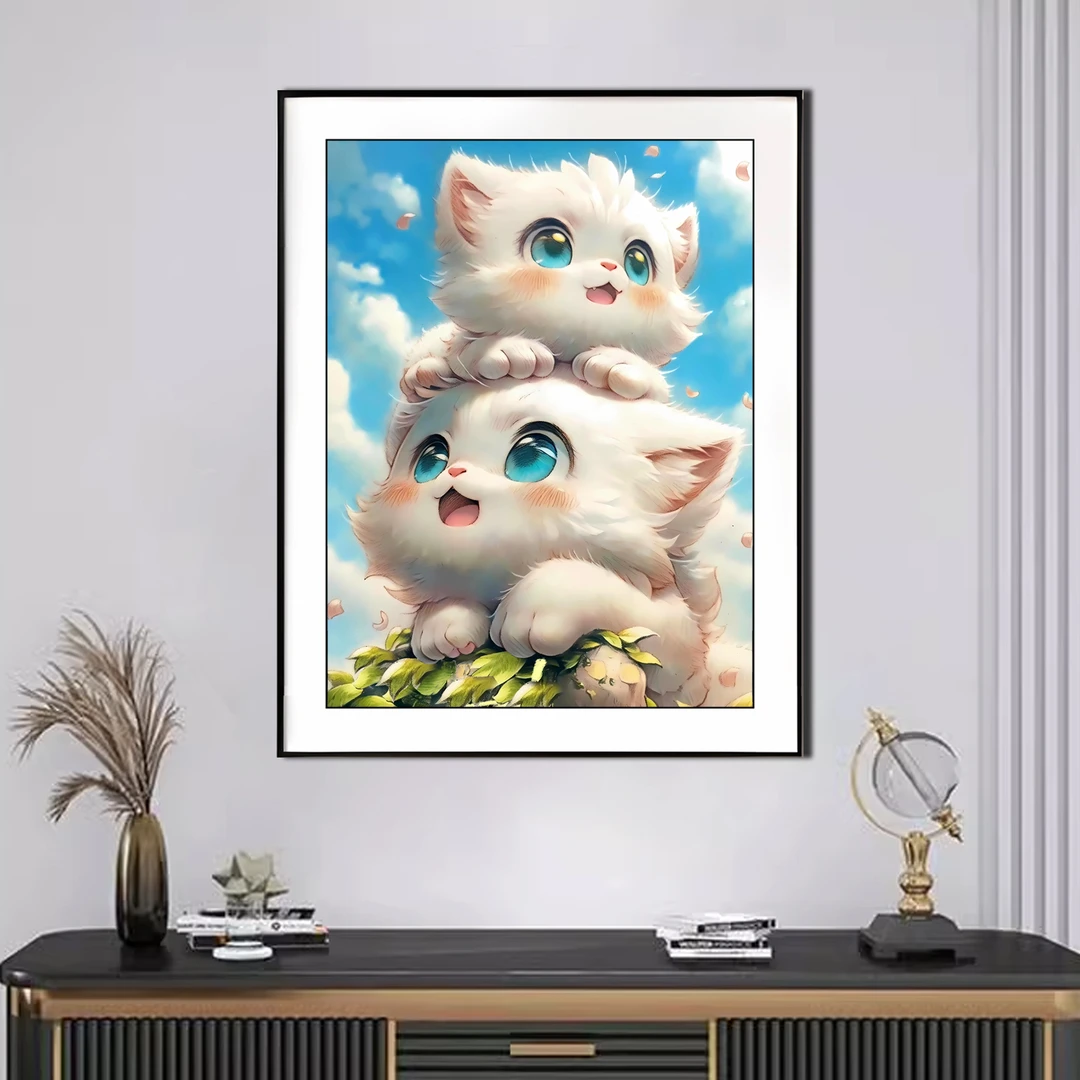 【新疆长绒棉双纱棉】5182可爱猫咪十字绣小格38x51厘米满绣25色