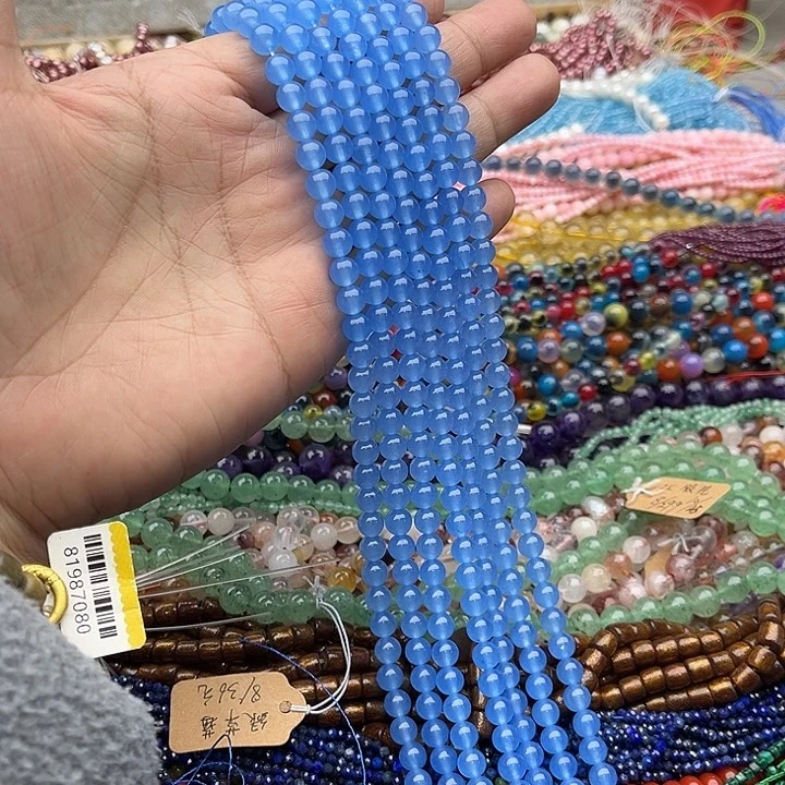 玛瑙/玉髓珠宝半成品未镶嵌一条6mm海蓝宝深色