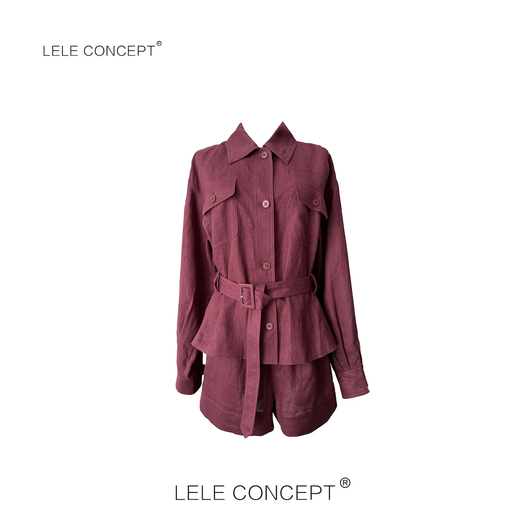 LELE CONCEPT丨「丽」都市轻奢款腰带款上衣短裤套装T0165
