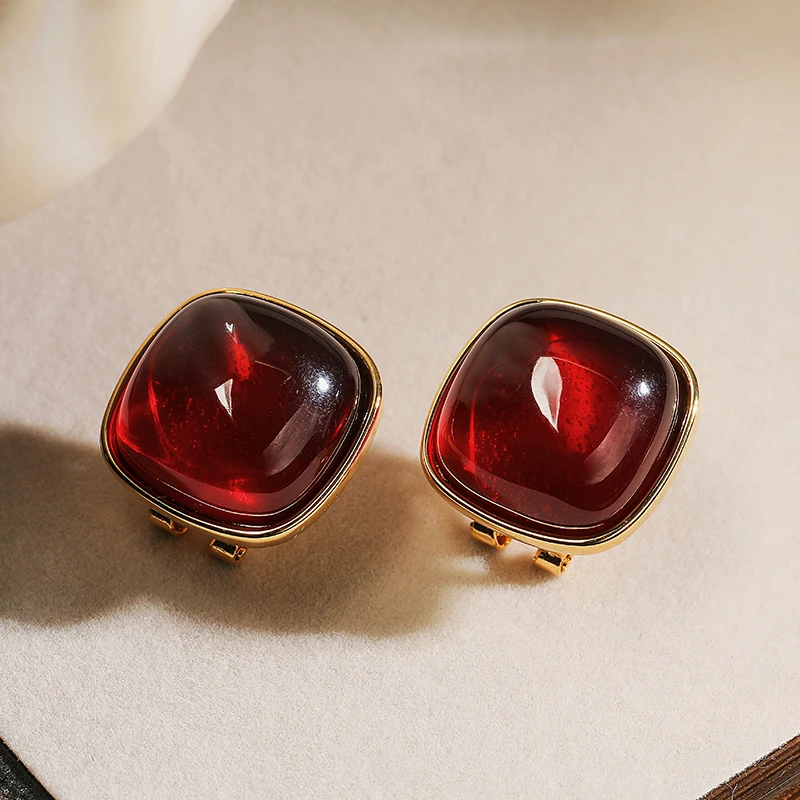 铜合金耳饰 FRENCH【轻度定制】红色滴釉光泽感轻奢银针耳环女E708