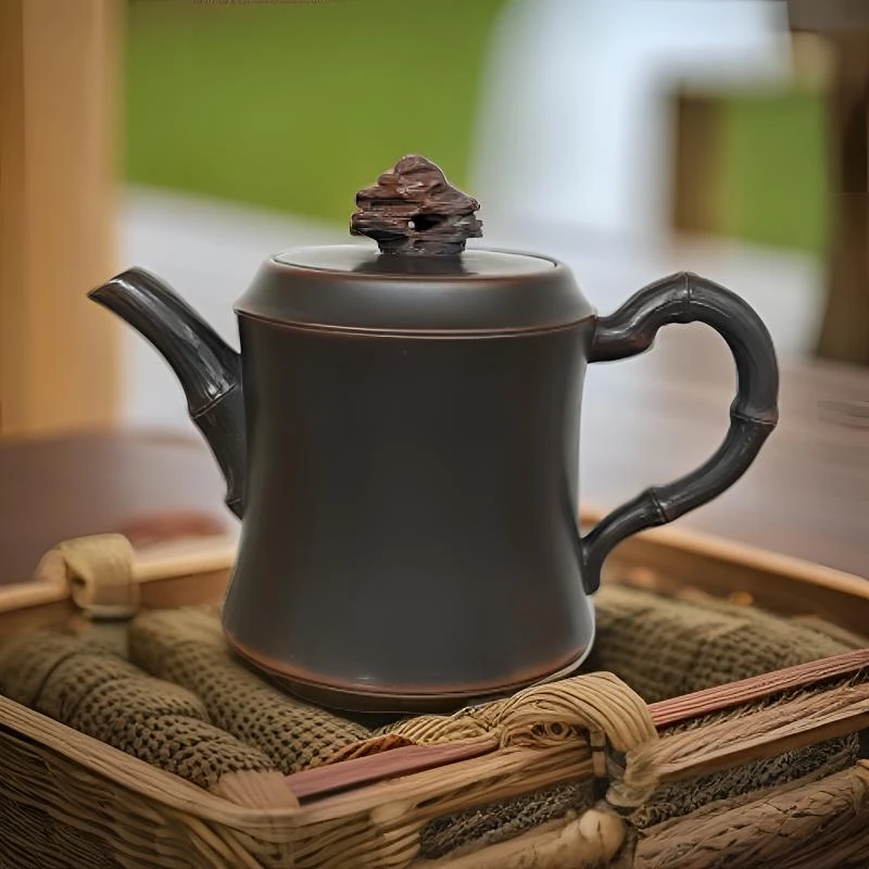 广西钦州市坭兴陶竹节壶手工制作约150毫升