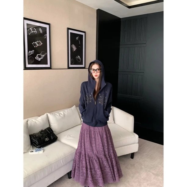 【赵小小&巴塞漫步】8851 美式连帽外套开衫秋冬拉链卫衣