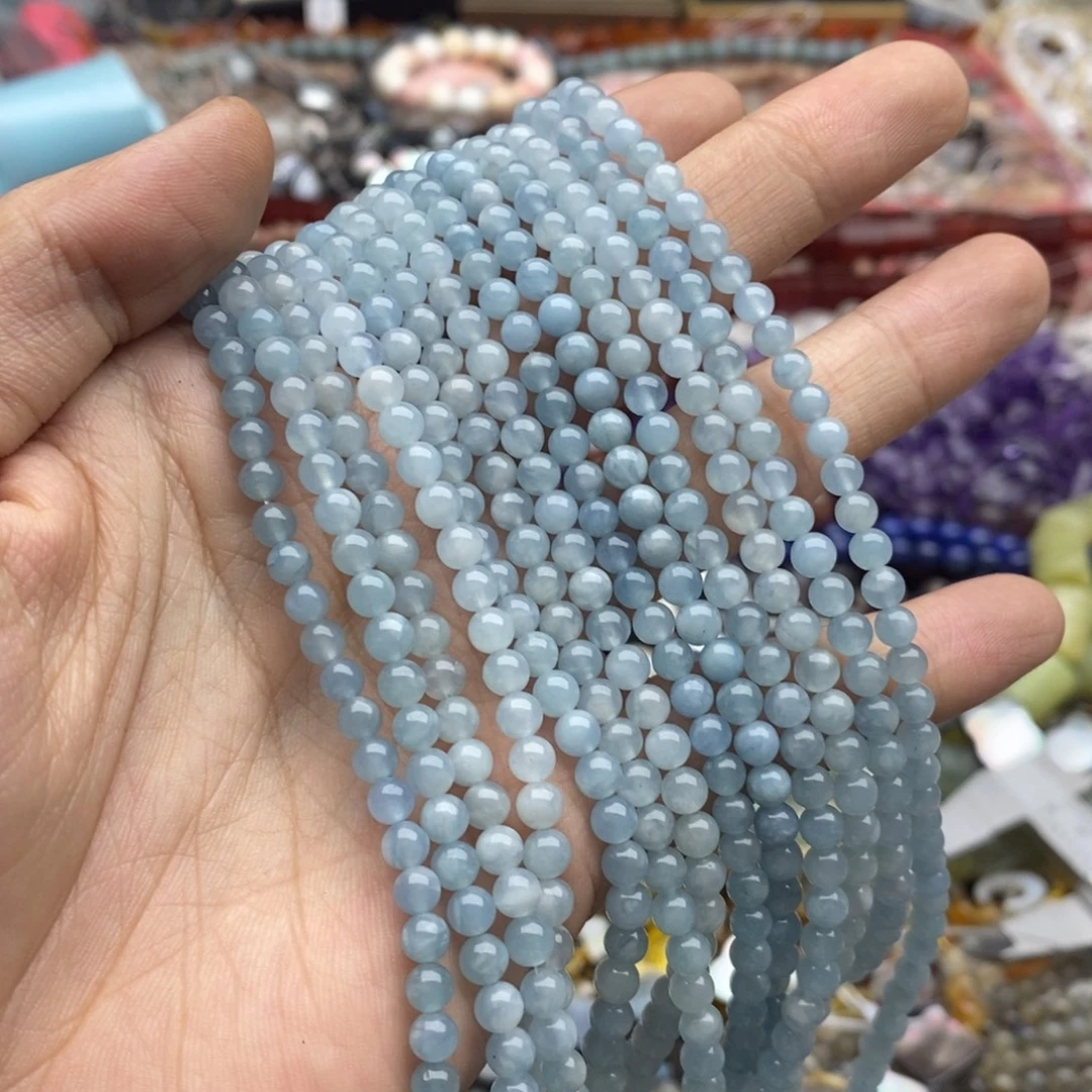 玛瑙/玉髓未镶嵌珠宝半成品一条仿海蓝宝玉髓圆珠4mm