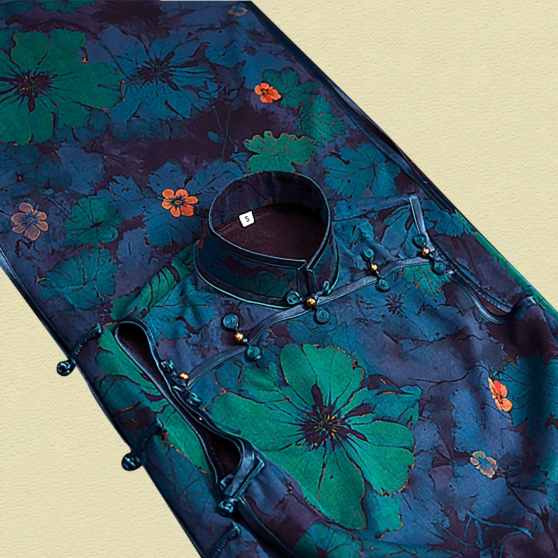 『花庭序』绢纺香云纱复古桑蚕丝高档旗袍古典日常夏季百搭