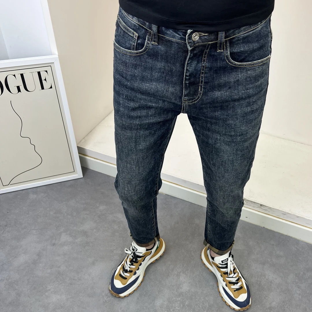8661秋季新款深蓝色简单净版修身小脚男牛仔裤时尚潮流百搭帅气