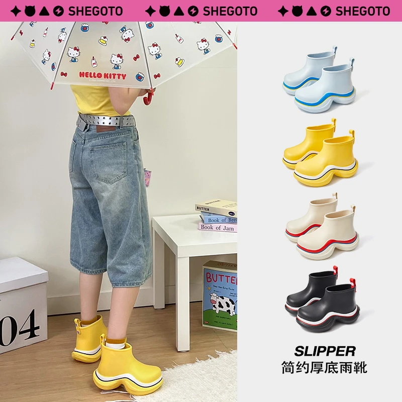 SHEGOTO雨鞋春夏防水潮流外穿户外溯溪厚底雨靴短筒成人增高拖鞋