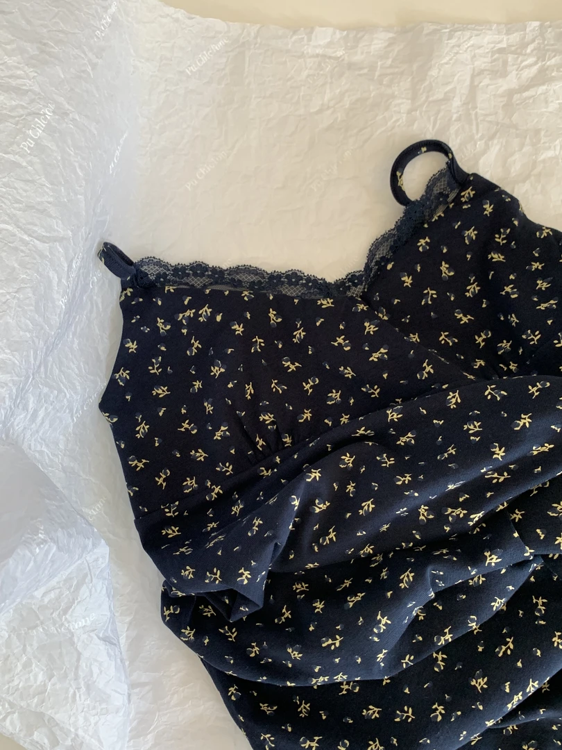 【朴大艺】茶语山樱 法式茶歇文艺范修身度假风碎花吊带长裙