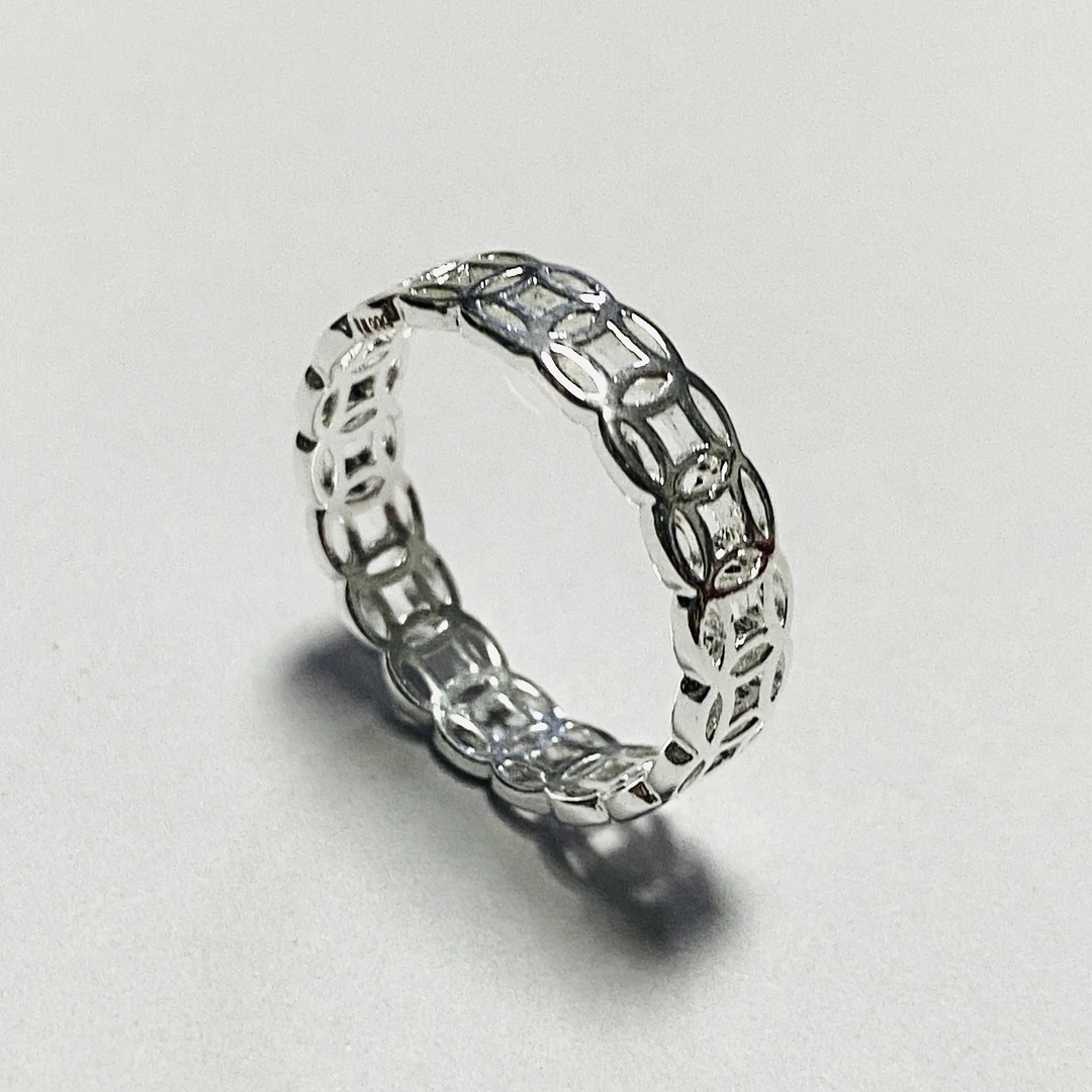 足银戒指 足银戒指 【铜钱闭口戒指】足银时尚简约个性镂空戒指