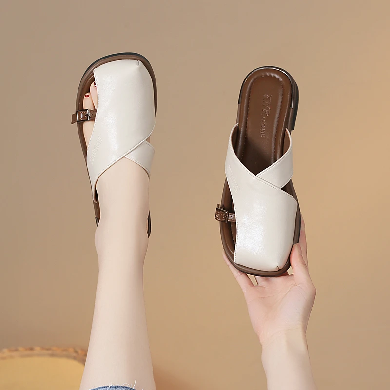 时尚平底一脚蹬包头拖鞋女2025夏季新款百搭休闲半拖复古网红凉鞋