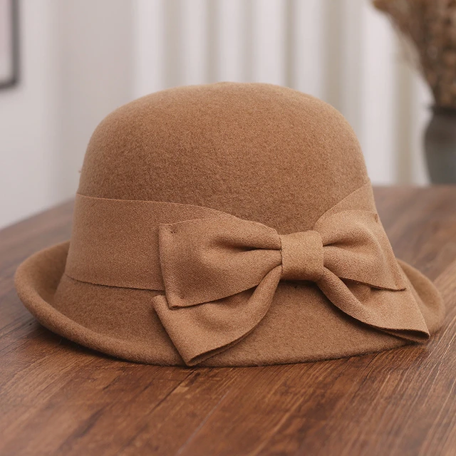 帽子女士秋冬蝴蝶结卷曲羊毛帽子气质容易匹配温暖的渔夫帽法国