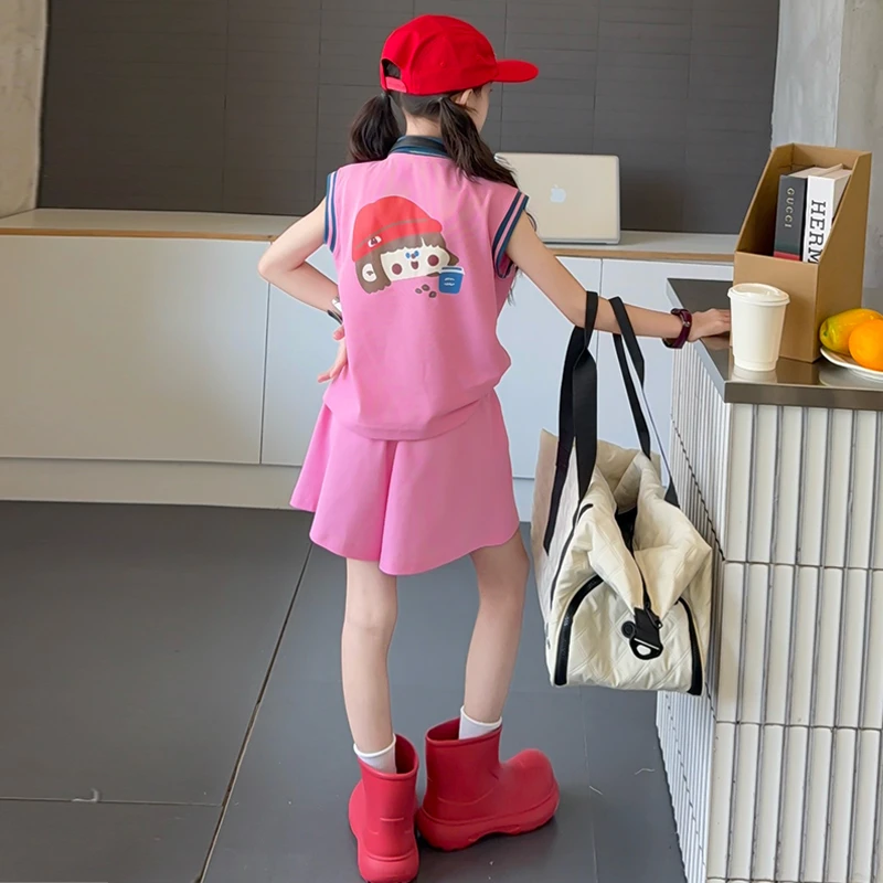 女大童夏日套装2025新款儿童多巴胺穿搭夏装洋气是吗女童背心短裤