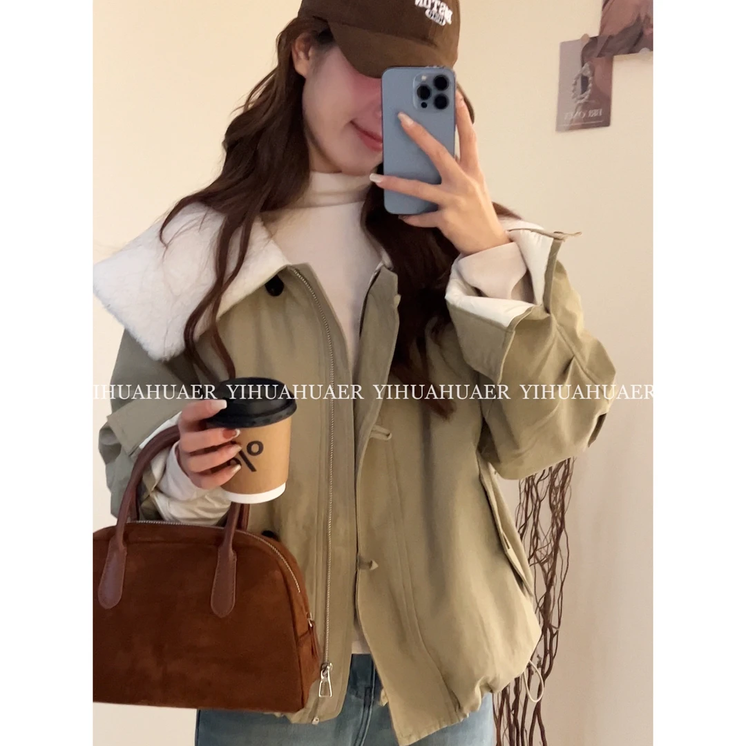 【挪威冬雪】B东大门韩国原单韩版大翻领拉链设计感保暖短外套9998