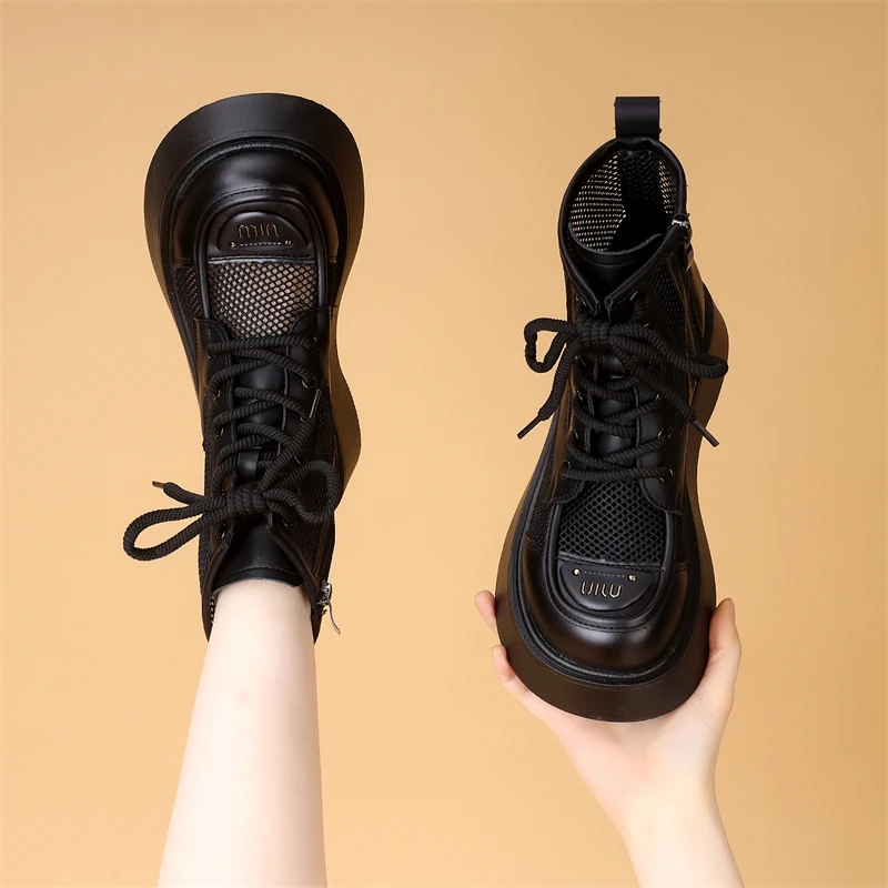 夏季厚底网纱马丁靴女款2025新款爆款薄款凉靴透气百搭显瘦网靴女