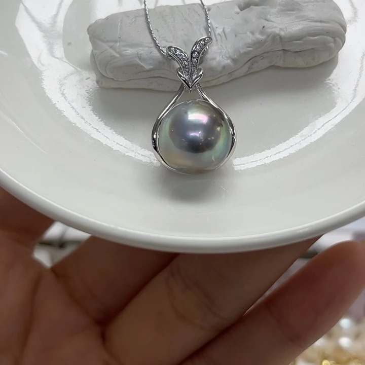 银S925镶嵌吊坠(不含链)海水珍珠12-13mm44号