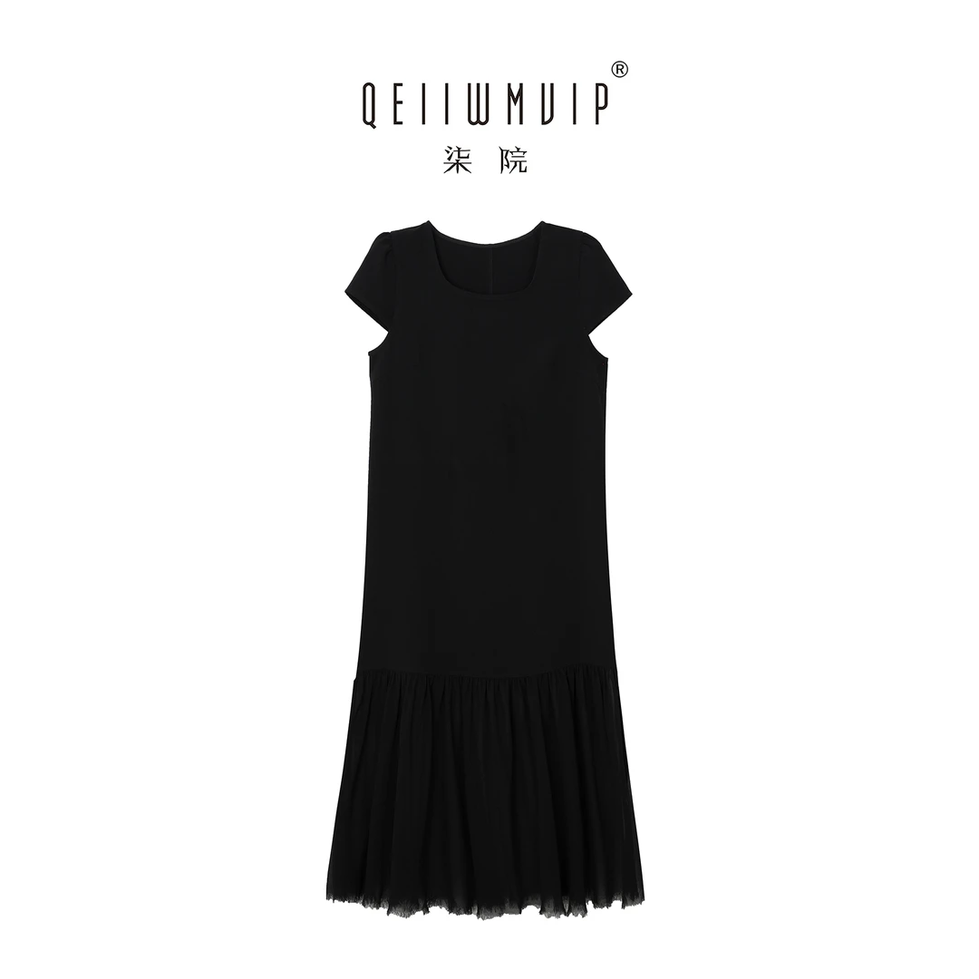 QEIIWMVIP/柒院夏季气质高级拼接蕾丝自信感穿搭纯色连衣裙 6967