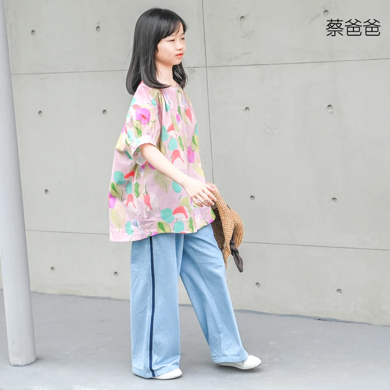 蔡爸爸童装圆领短袖碎花上衣女大童少女气质衣服夏装265+285+188