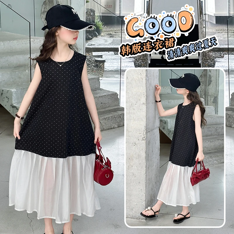 女童夏款韩系点点连衣裙2025新款中短裤女童装6-12岁潮款高级感