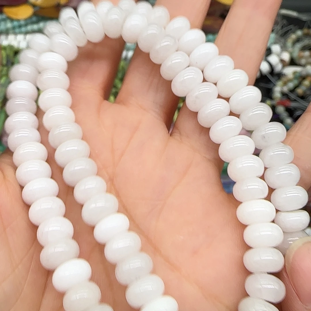 玛瑙/玉髓合金珠宝半成品白玉算盘7mm一条