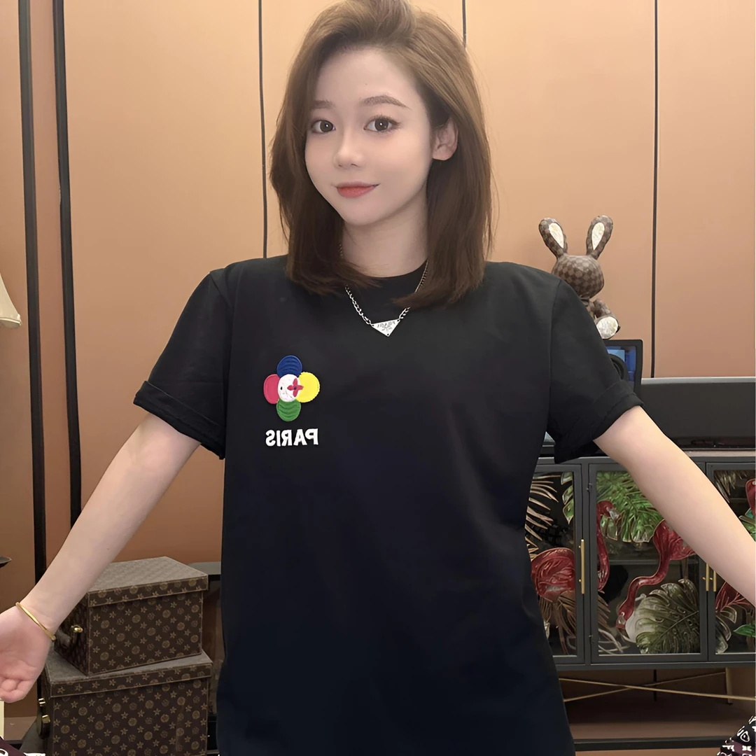 【炫彩帕黎】2025夏季新款刺绣工艺潮牌男女同款短袖休闲百搭