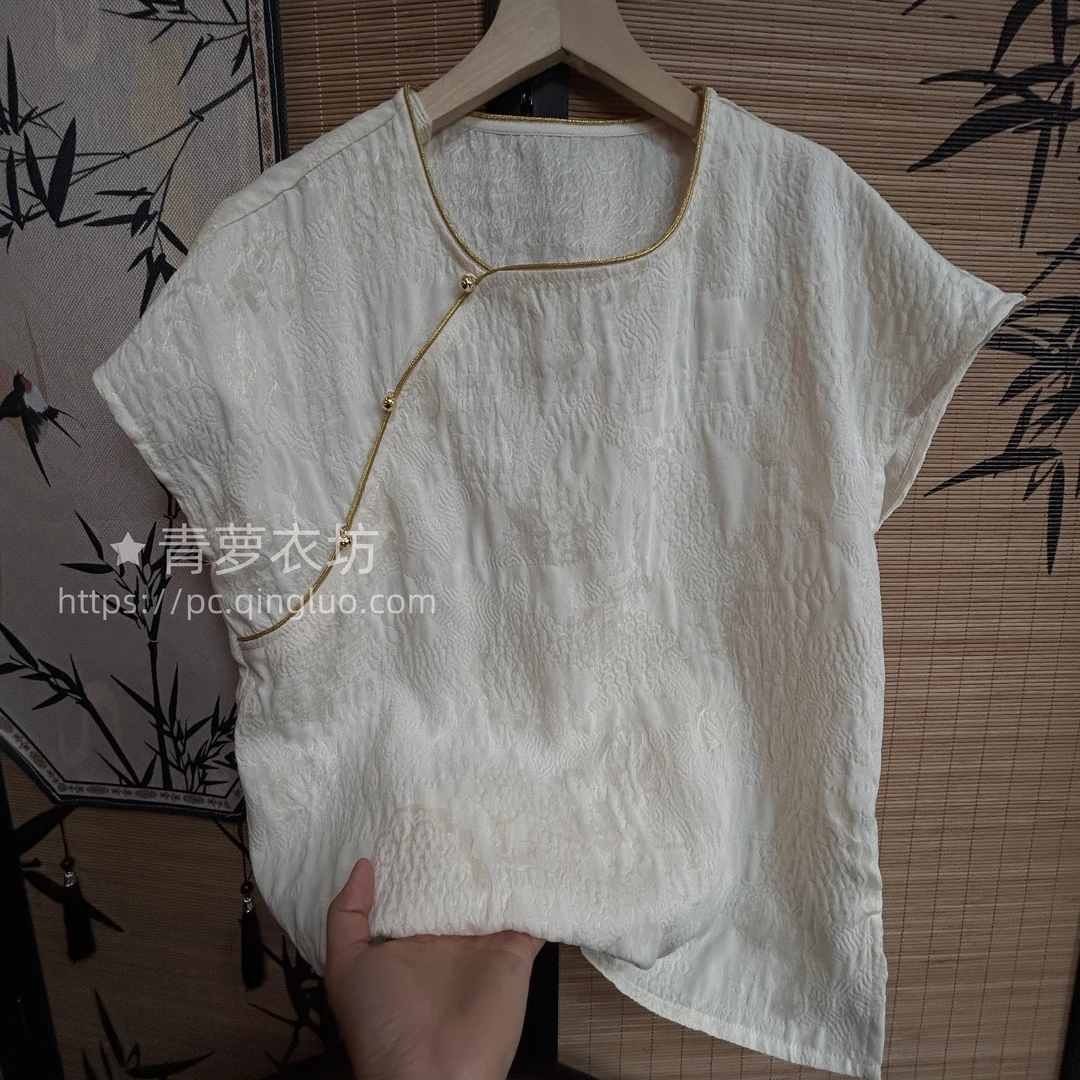 {南雪短袖}中国风复古上衣夏季休闲圆领T恤提花中式女文艺飞飞袖