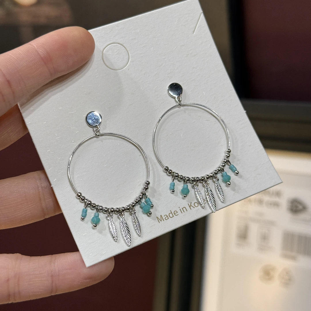 925银铅玻璃耳饰 7585时尚民族风圆环银耳钉