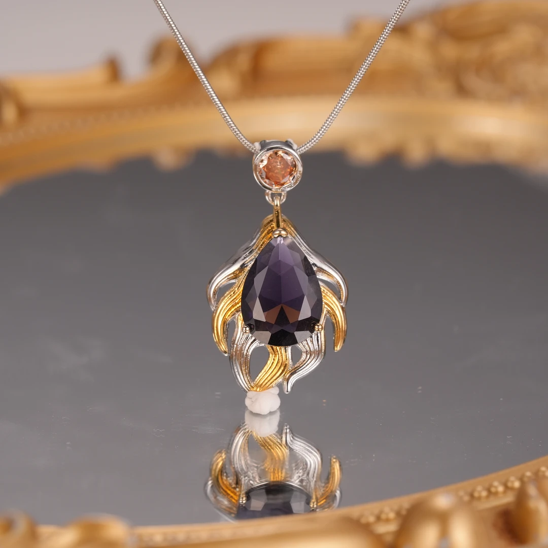 铜合金项链 镶嵌链精致锁骨链坠链珠宝颈饰紫色轻奢链子吊坠气质