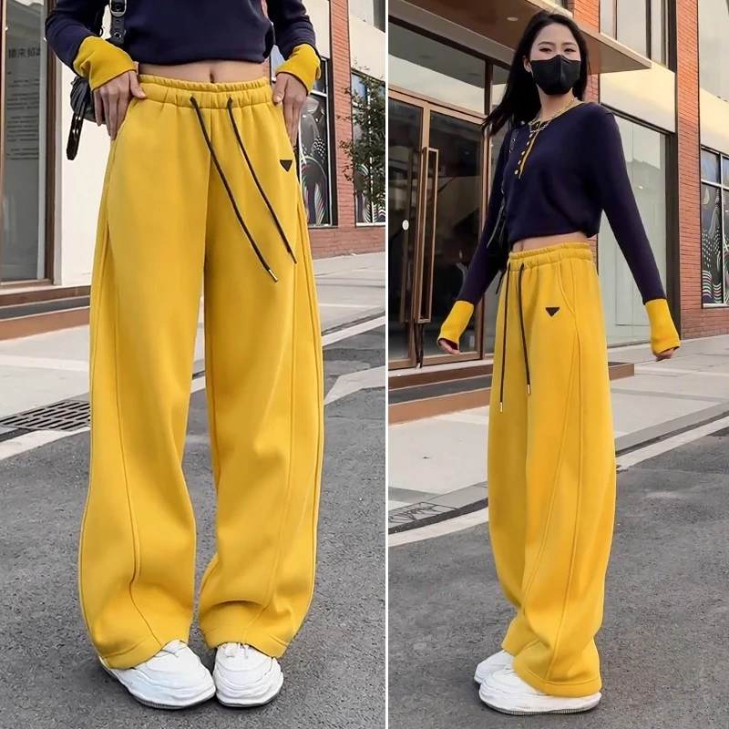 时尚慵懒风卫裤显瘦阔腿裤女2025春秋新款高级感弯刀裤高腰运动裤