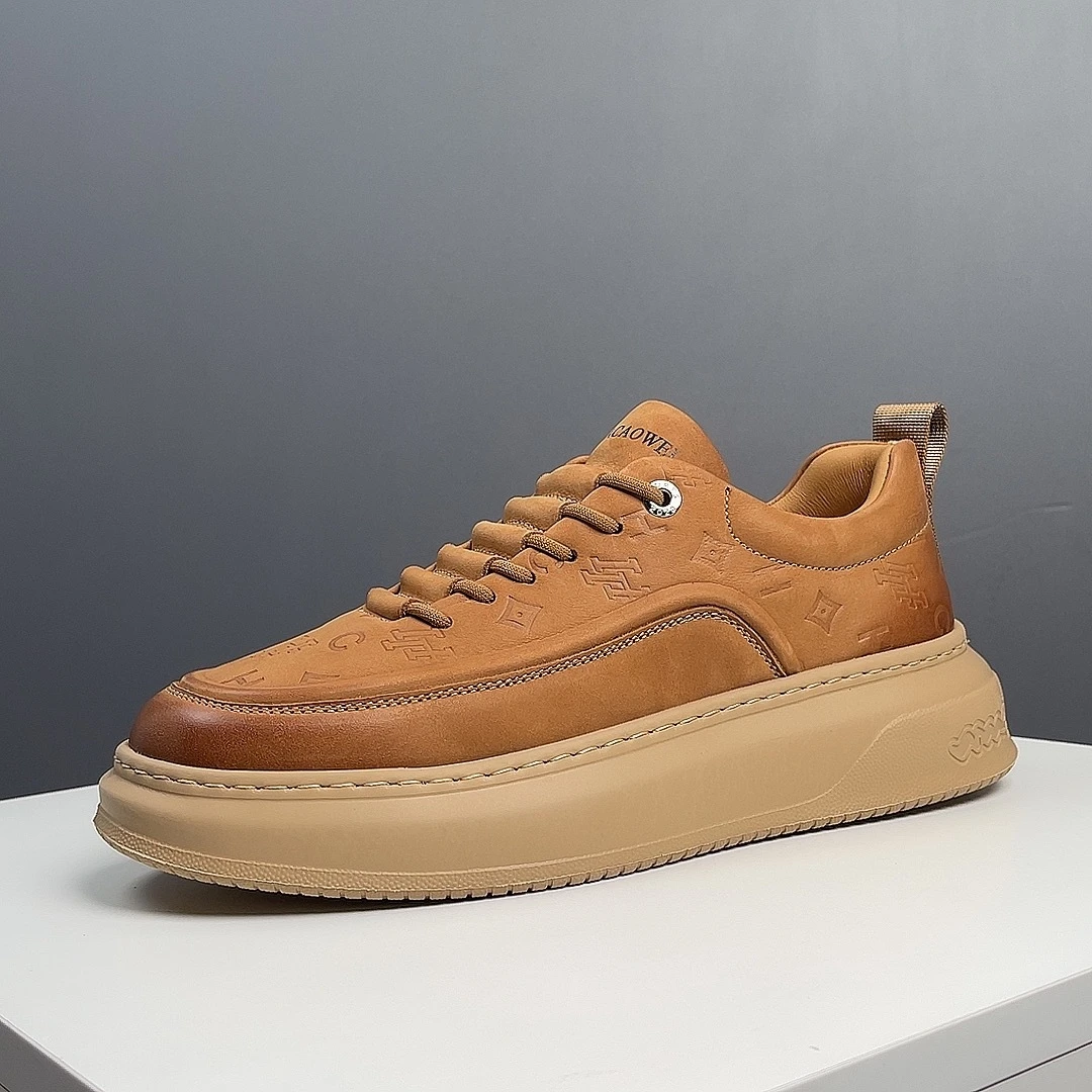 鞋子男真皮休闲鞋厚底板鞋男款痞帅高级皮鞋男士时尚增高透气板鞋