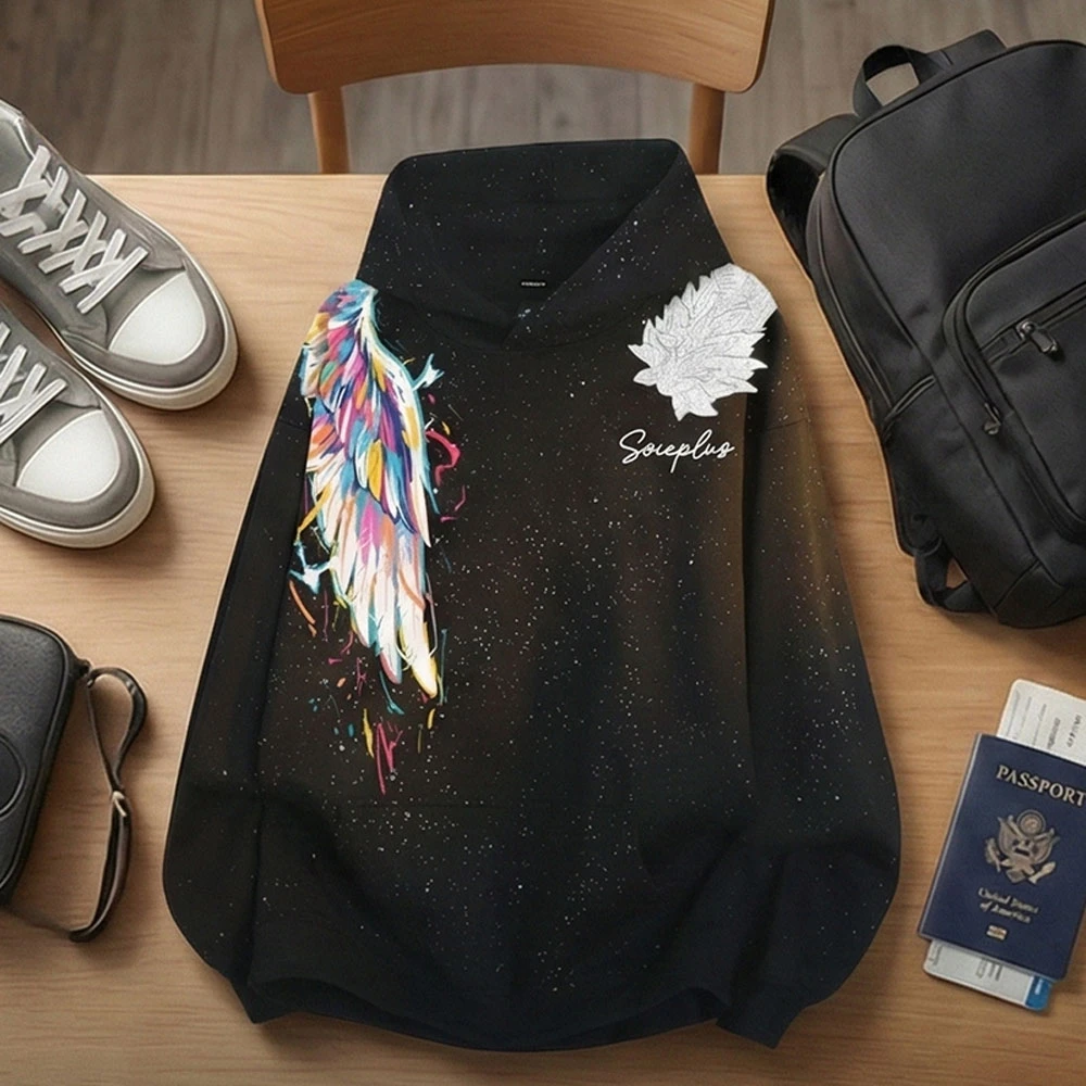 出游季欧洲站特大码连帽情侣卫衣翅膀印花满天星立体浮雕绣花鸳鸯