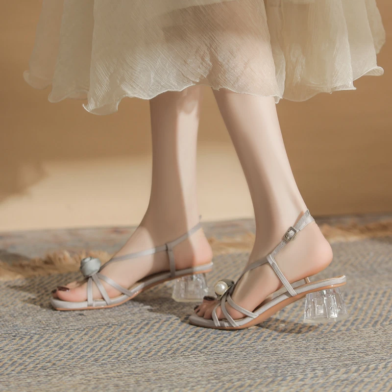 金罡YY45105高跟时尚凉鞋外穿2025新款夏季方头粗跟百搭中跟女鞋