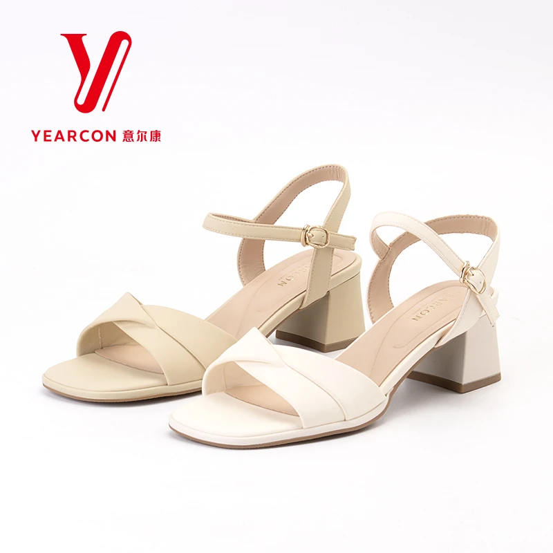 意尔康女鞋时装凉鞋百搭中跟粗跟夏季防滑新款一字带03753U