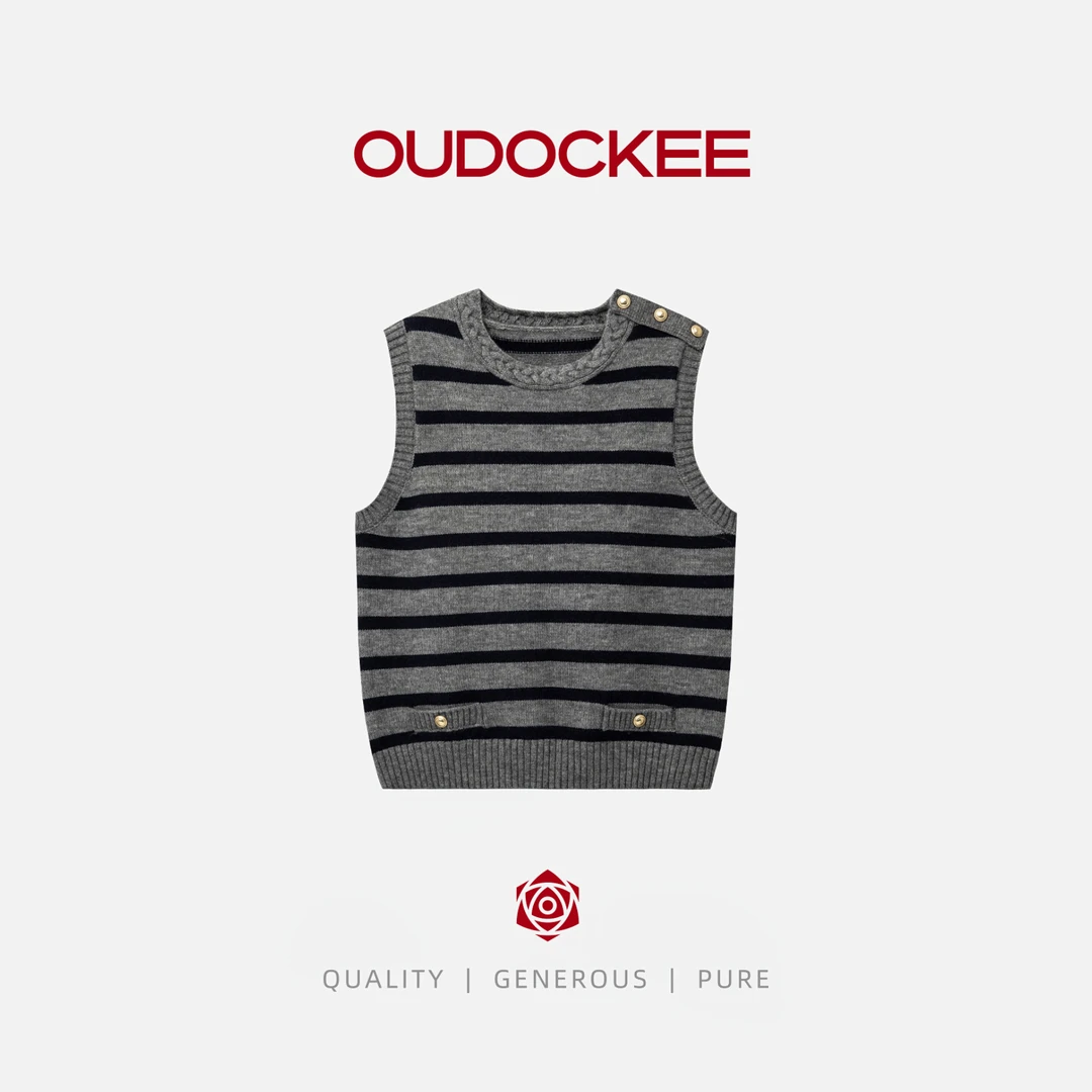 OUDOCKEE 鸥鸥【马丁】 韩系条纹肩膀无袖针织衫 GACX871T