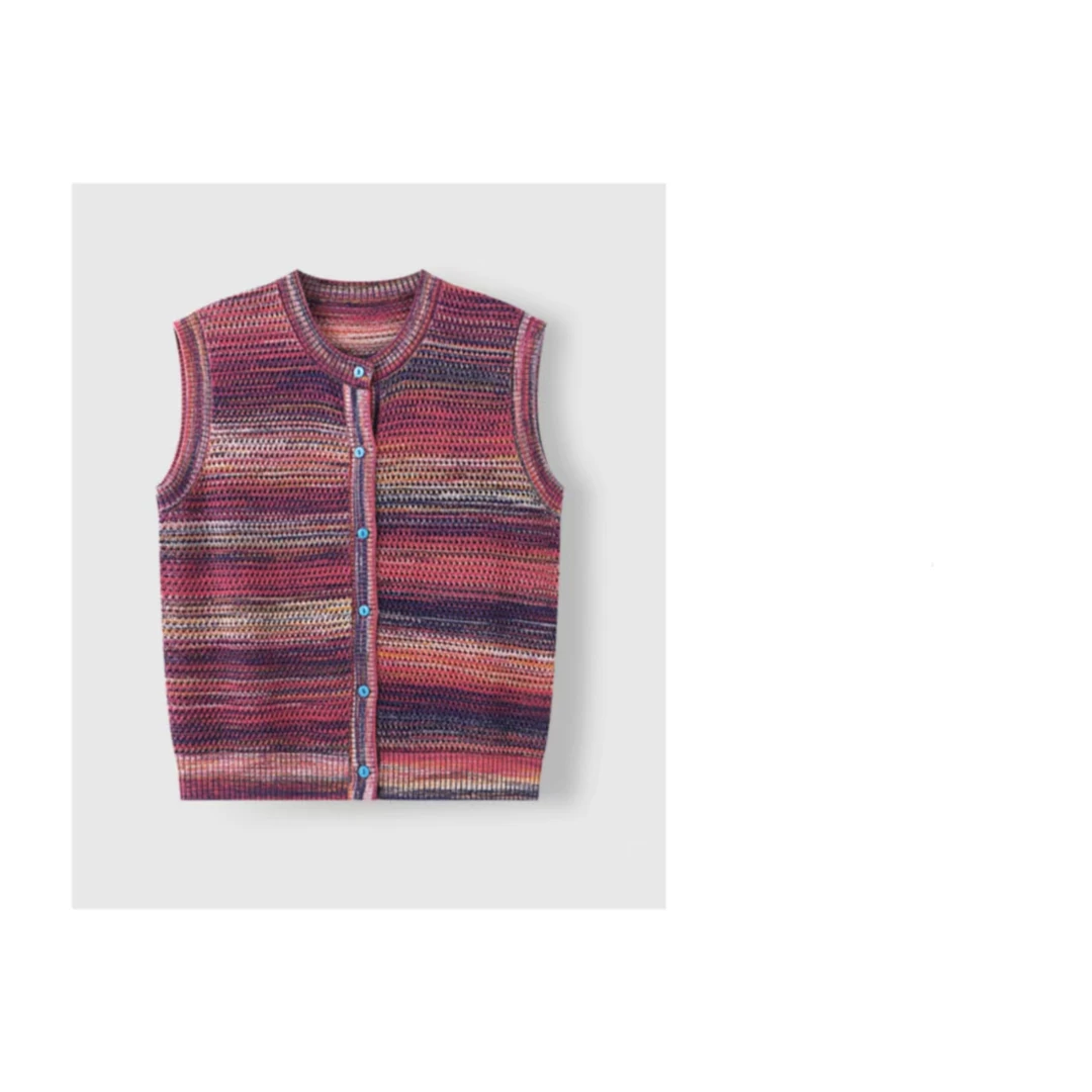 D&QSTUDIO【100天丝】缎染纱线彩虹穿搭镂空针织衫/-老钱风25016