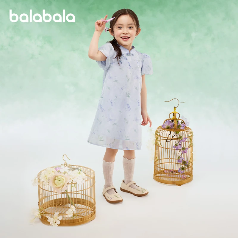 1035巴拉巴拉女童连衣裙2025新款裙子夏精致立领国风连衣裙新中式