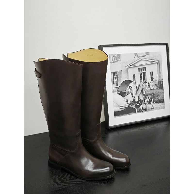 H扣红咖色百搭通勤骑士高筒靴DD4J2803