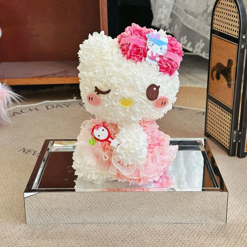 粉色系hellokitty永生花凯蒂猫KT礼盒真花摆件送女友闺蜜生日礼物