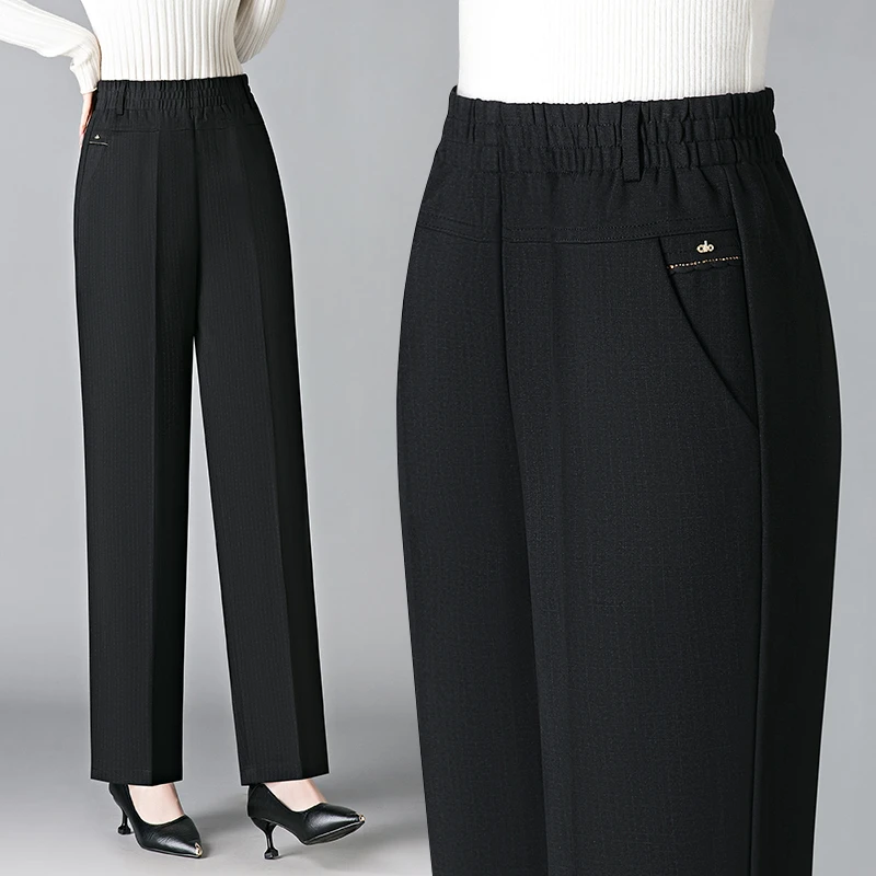 中老年气质妈妈裤老年人松紧腰高腰宽松秋冬休闲裤中年女士直筒裤