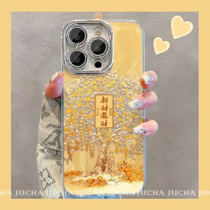 黄金招财树适用iPhone16plus手机壳新年春节荣耀200华为小众OPPO