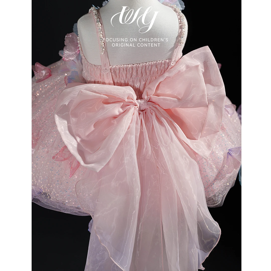 薇爷原创【彩蝶织梦尾纱】夏季仙气精致甜美女童婚纱吊带洛丽塔